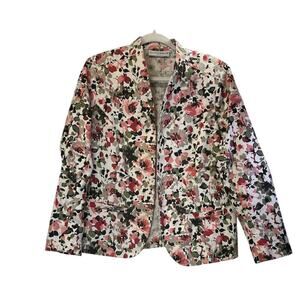 Sagharbor Womens 12 Petite Floral Linen Blend jacket Career Wear/Feminine